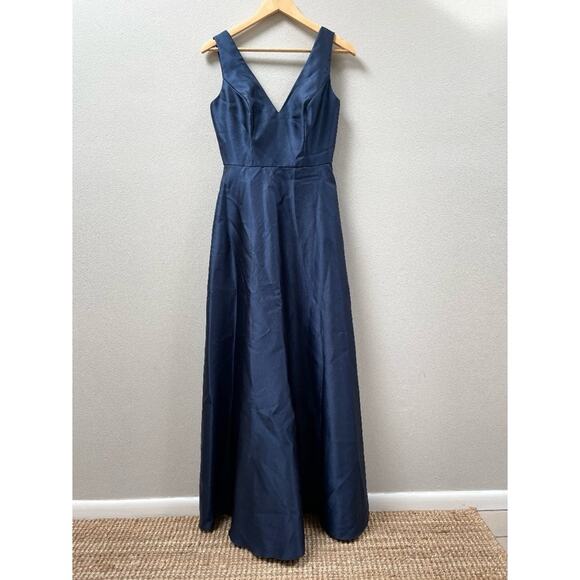 Alfred Sung Sleeveless A-Line Satin Dress w Pockets Midnight Blue Women’s 4 $231 - Picture 4 of 9